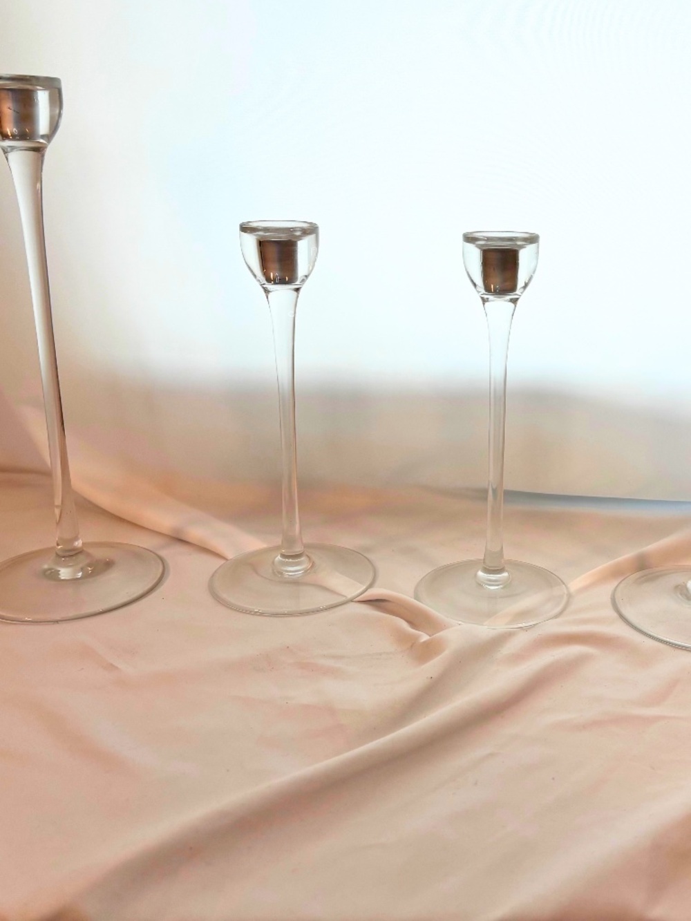Five Clear Glass Candle Stick Holders